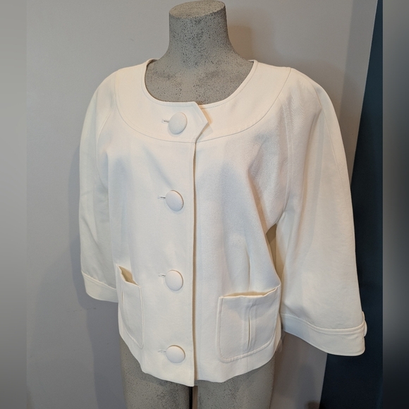 Anne Klein Chic Colllarless Ivory Button-Up Jacket With Bracelet Sleeves Size 16 - Picture 8 of 17
